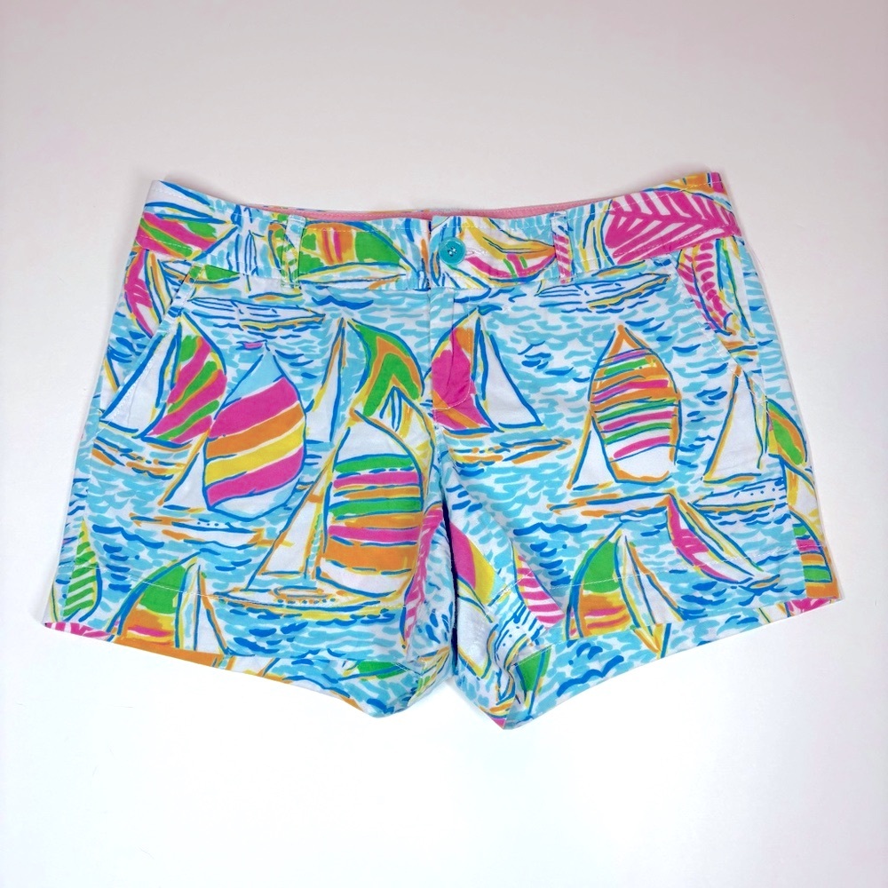 Lilly Pulitzer Shorts Size 8 Blue Pink Sailboats Beach Resort Preppy Nautical